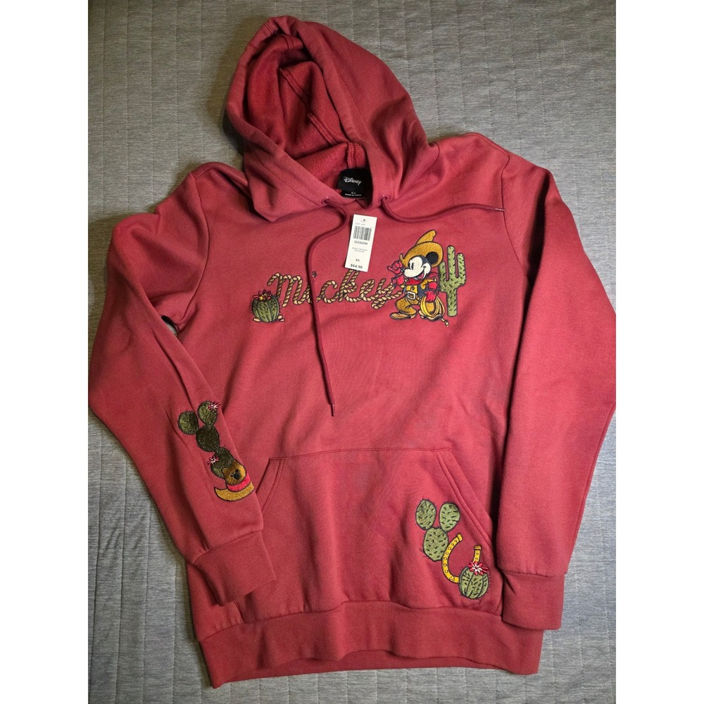 1393 BoxLunch Disney Mickey Western Embroidered Hoodie Red XS 32332249